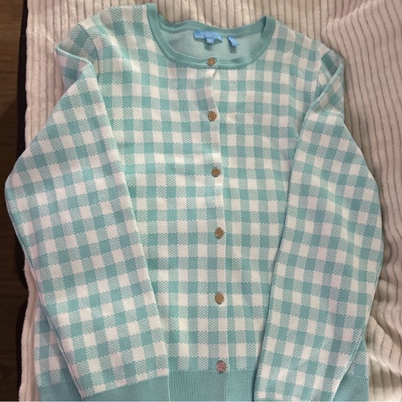 Draper James Sweaters - Like New Draper James RSVP Gingham Button Front Cardigan XL